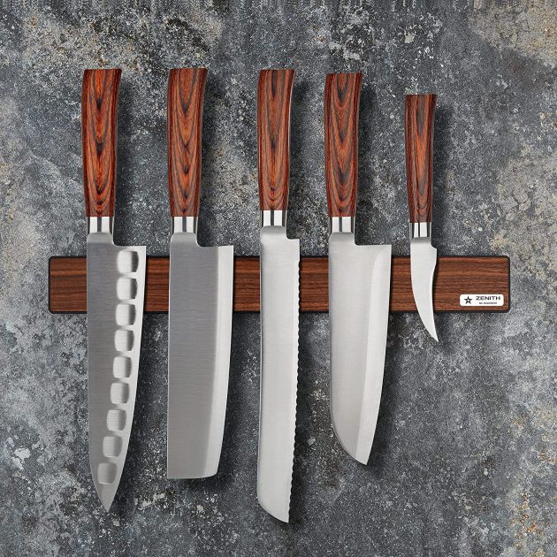 Magnetic Knife Holder ZENITH American black walnut Black (wall mounted, with knives)
