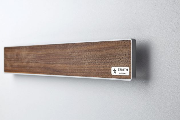 Magnetic Knife Holder ZENITH American black walnut Silver (mounted on wall, side view)