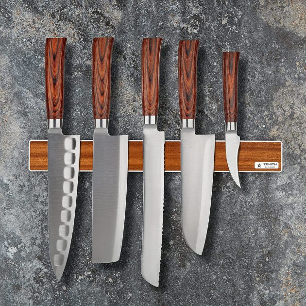 Magnetic Knife Holder ZENITH Bibolo Silver (wall mounted, with knives)