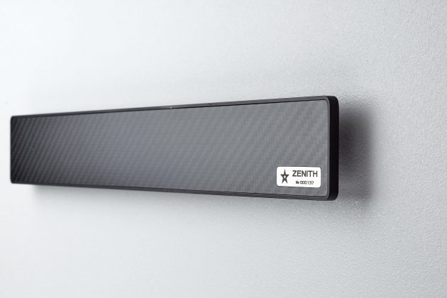 Magnetic Knife Holder ZENITH Carbon fiber glossy Black (mounted on wall, side view)