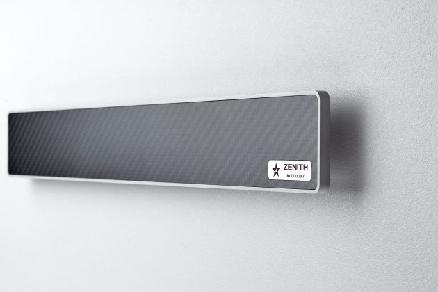 Magnetic Knife Holder ZENITH Carbon fiber glossy Silver (mounted on wall, side view)