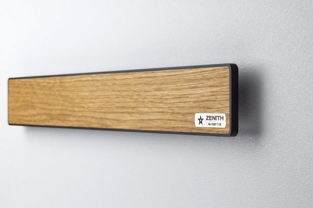 Magnetic Knife Holder ZENITH Oak Black (mounted on wall, side view)