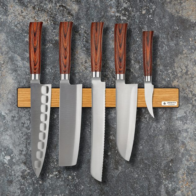 Magnetic Knife Holder ZENITH Oak Black (wall mounted, with knives)