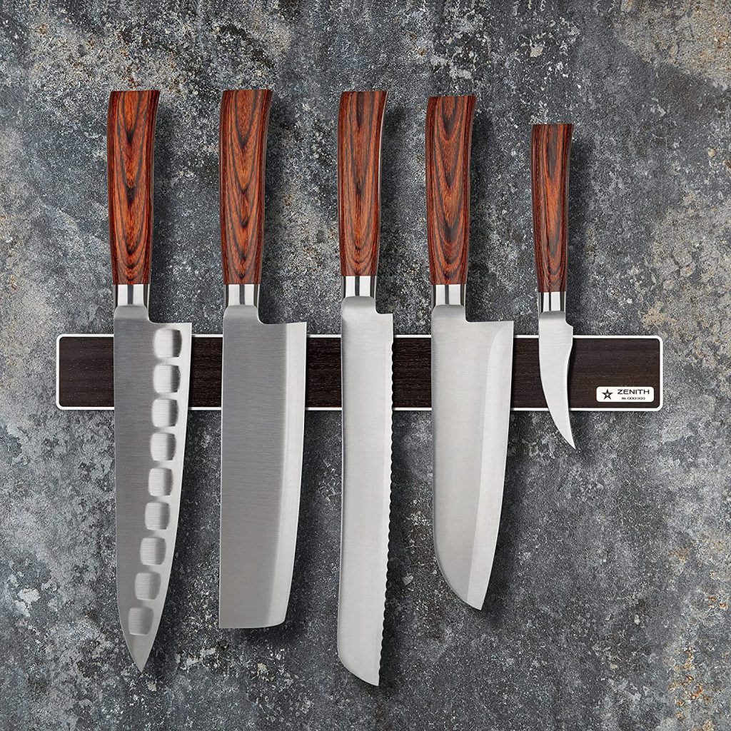Magnetic Knife Holder ZENITH Wenge Silver (wall mounted, with knives)